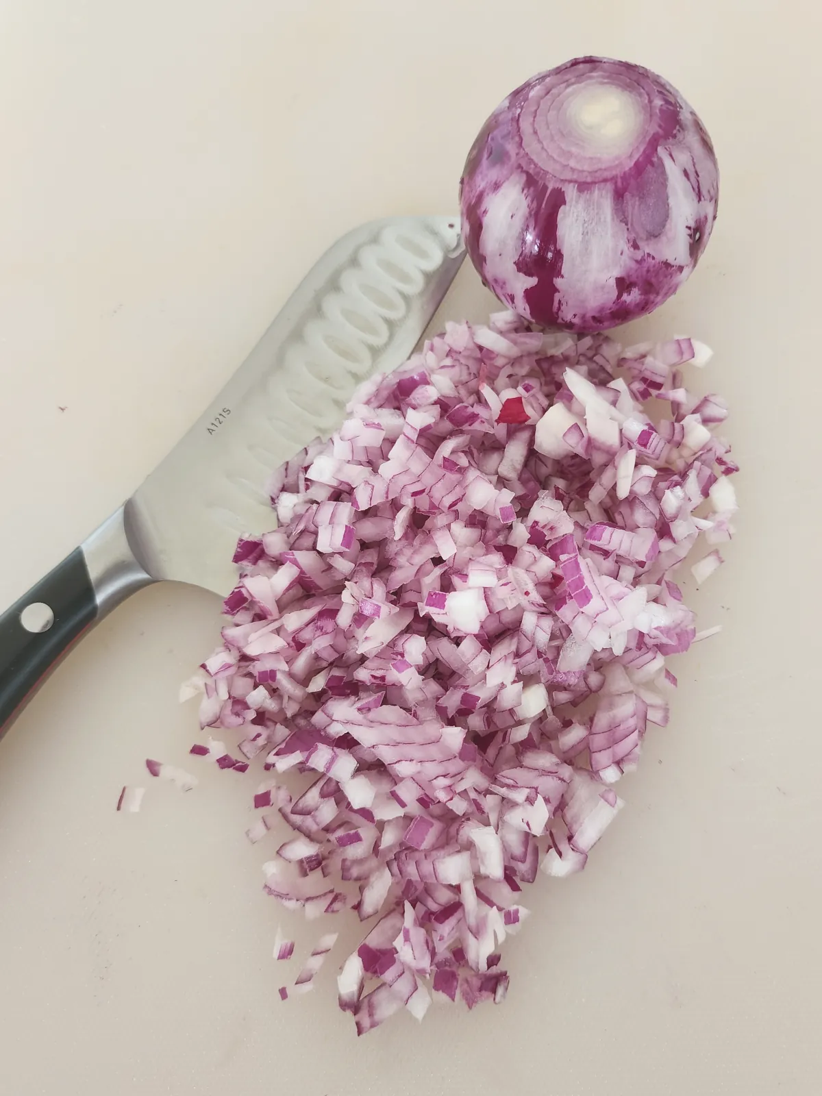 Diced onion for potato salad
