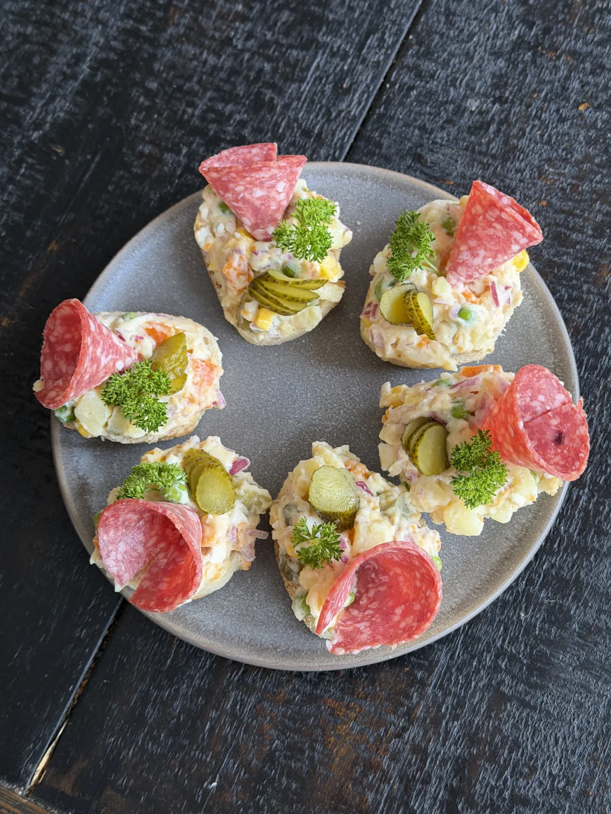 Potato salad on open-face sandwiches