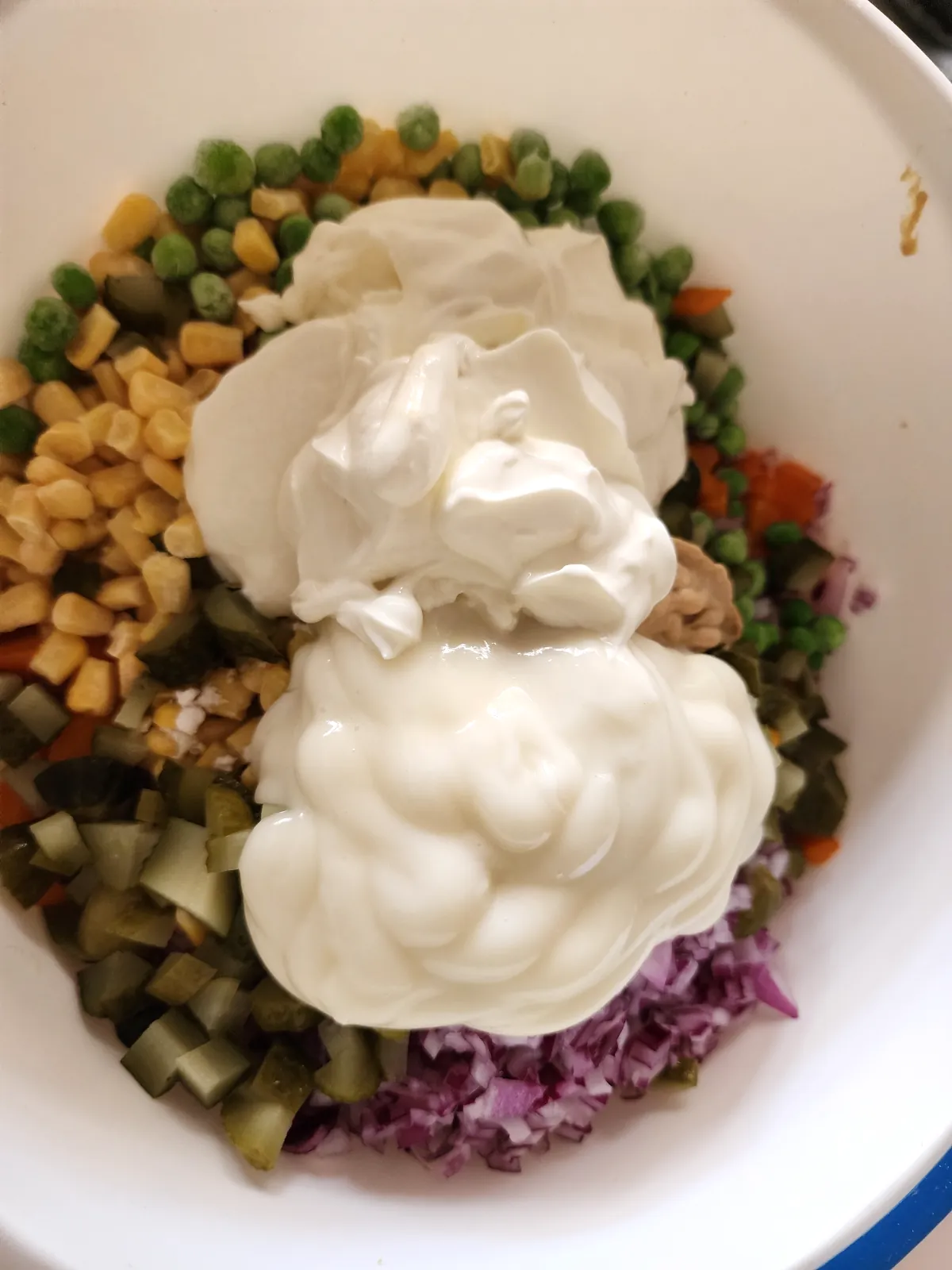 Adding yogurt and mayonnaise