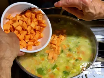Adding sweet potatoes to fish chowder