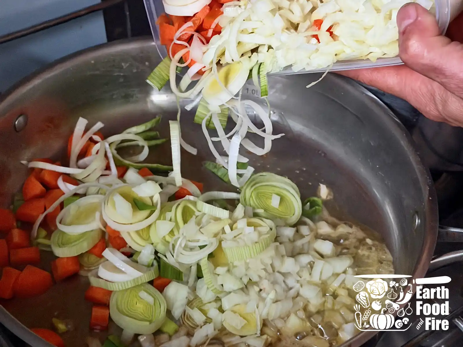 Adding vegetables to fish chowder