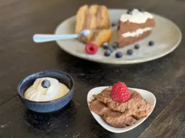 Chocolate Mascarpone & Vanilla Cr&egrave;me Fra&icirc;che with cakes and berries using Cake Cream Filling