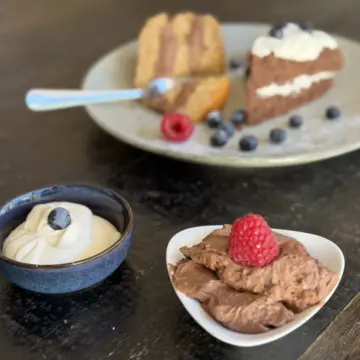 Chocolate Mascarpone & Vanilla Crème Fraîche with cakes and berries using Cake Cream Filling