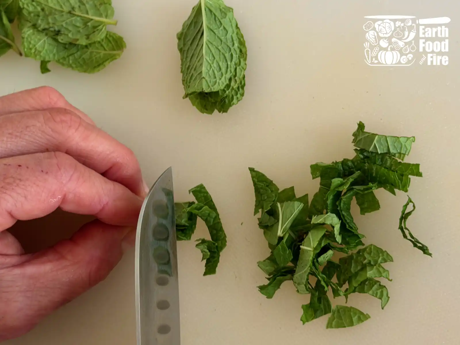 Chiffonade mint leaves