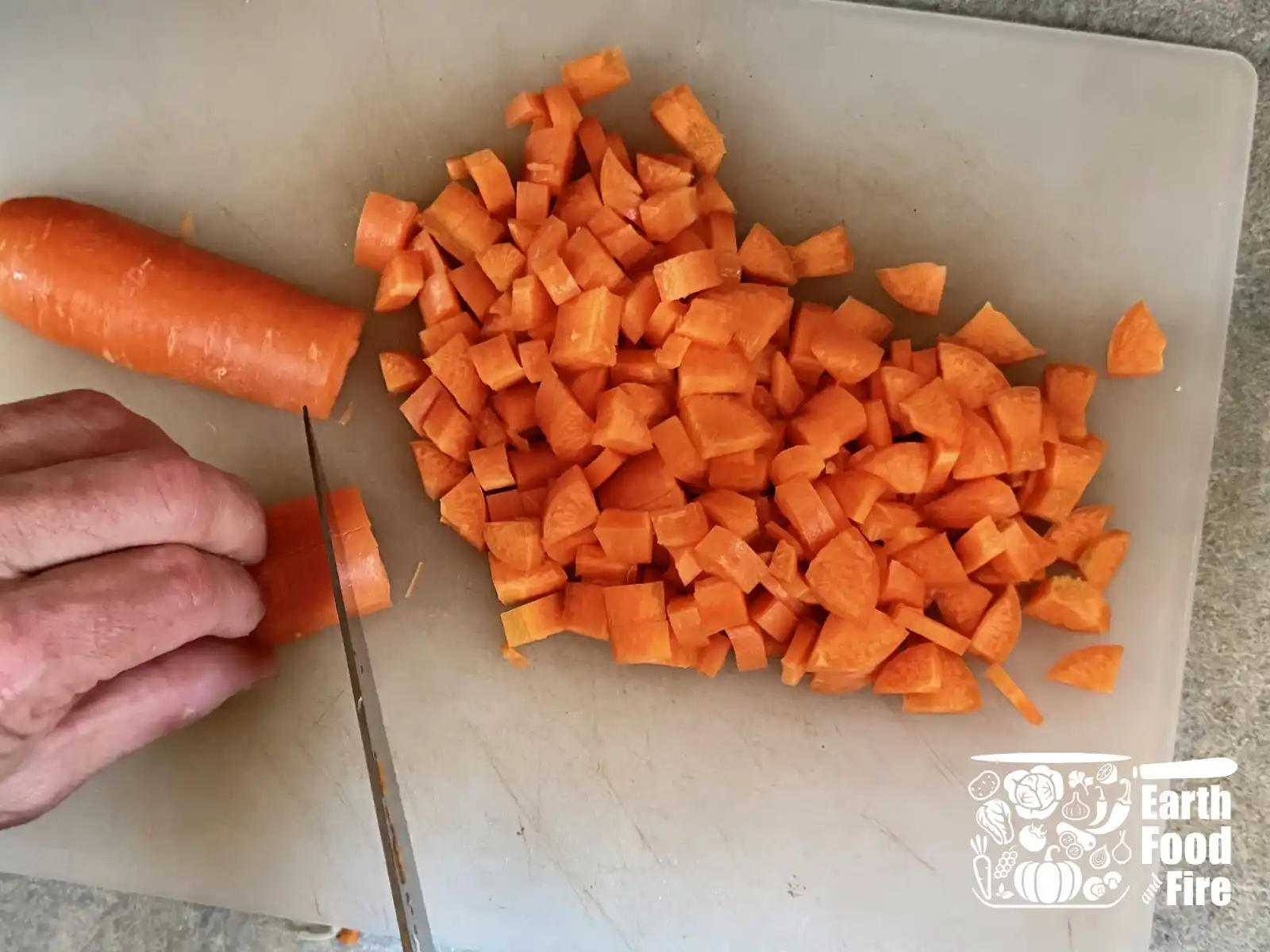 Cutting carrots - fish chowder prep