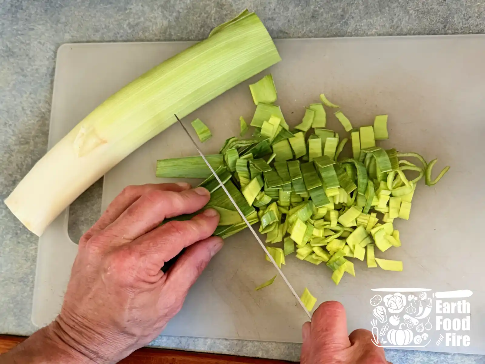 Cutting leek - fish chowder prep