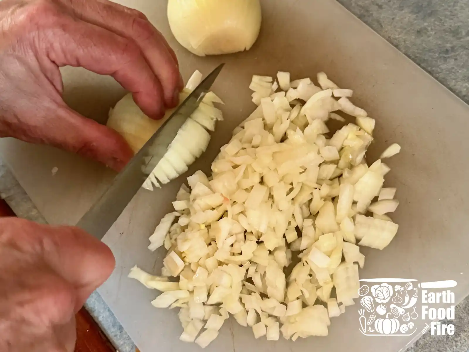 Cutting onions - fish chowder prep
