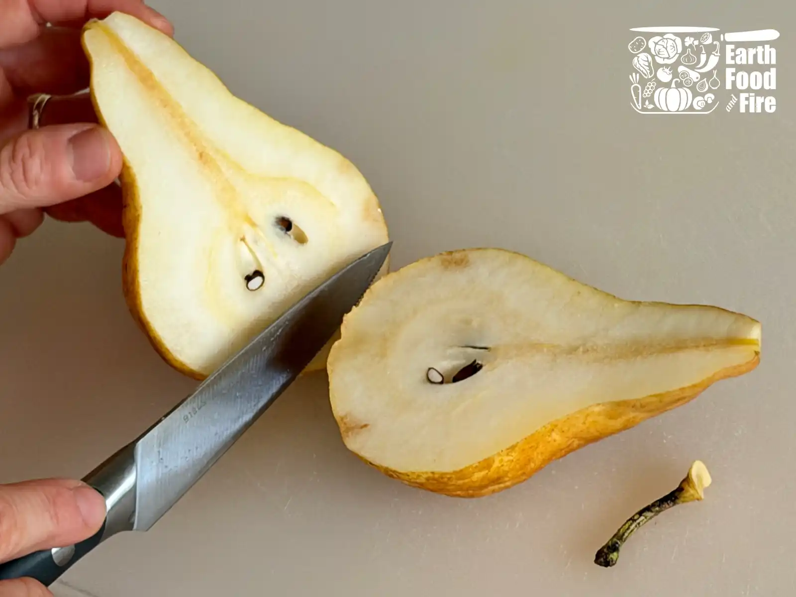 Cutting pears in half
