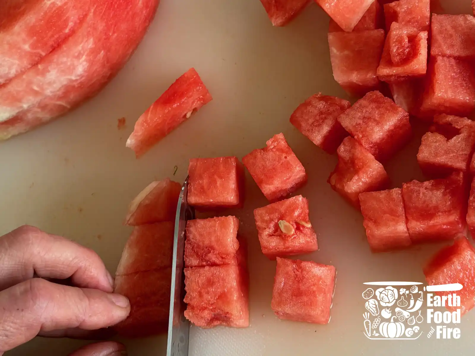Cutting watermelon into cubes