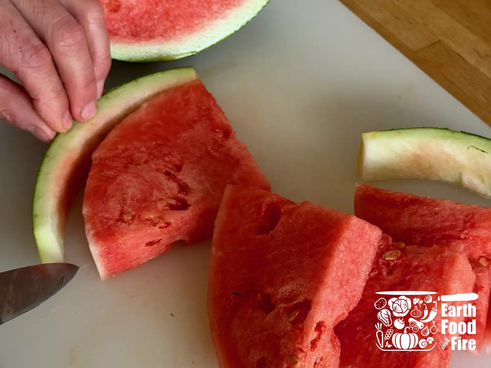 Cutting watermelon - removing rind