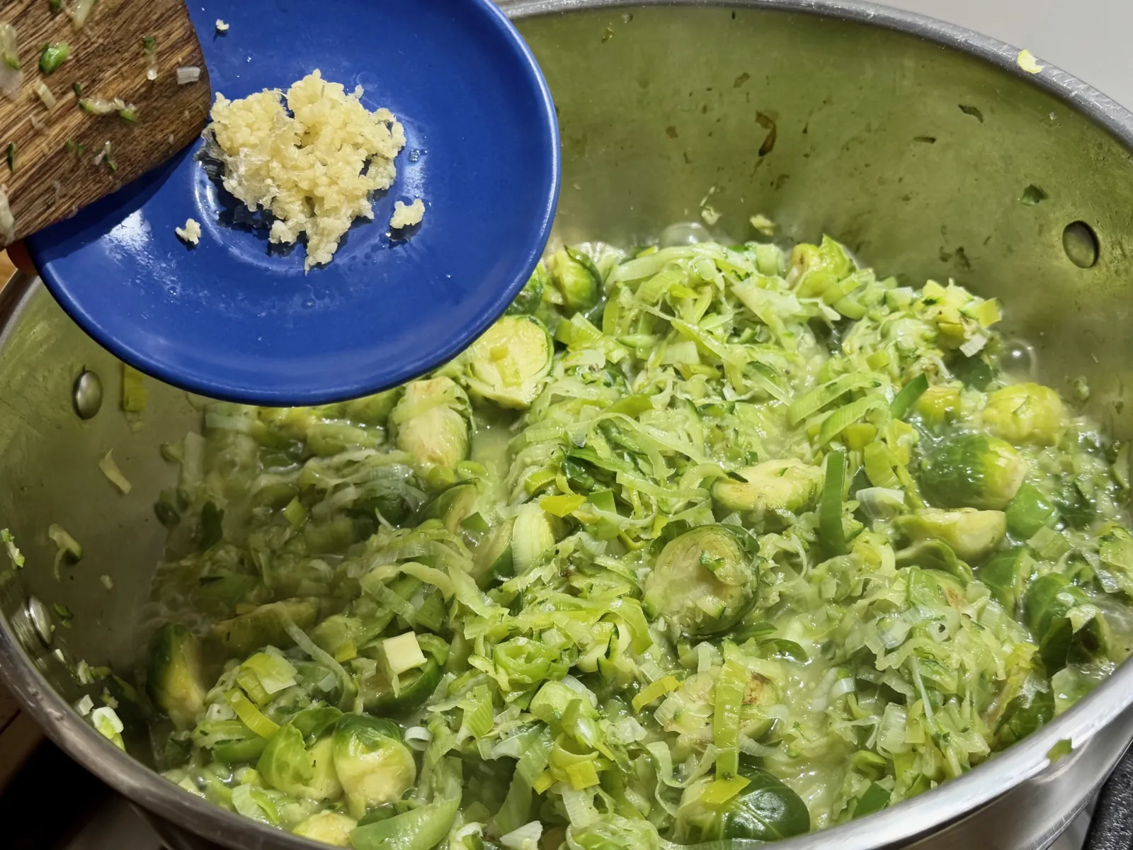 Adding minced garlic