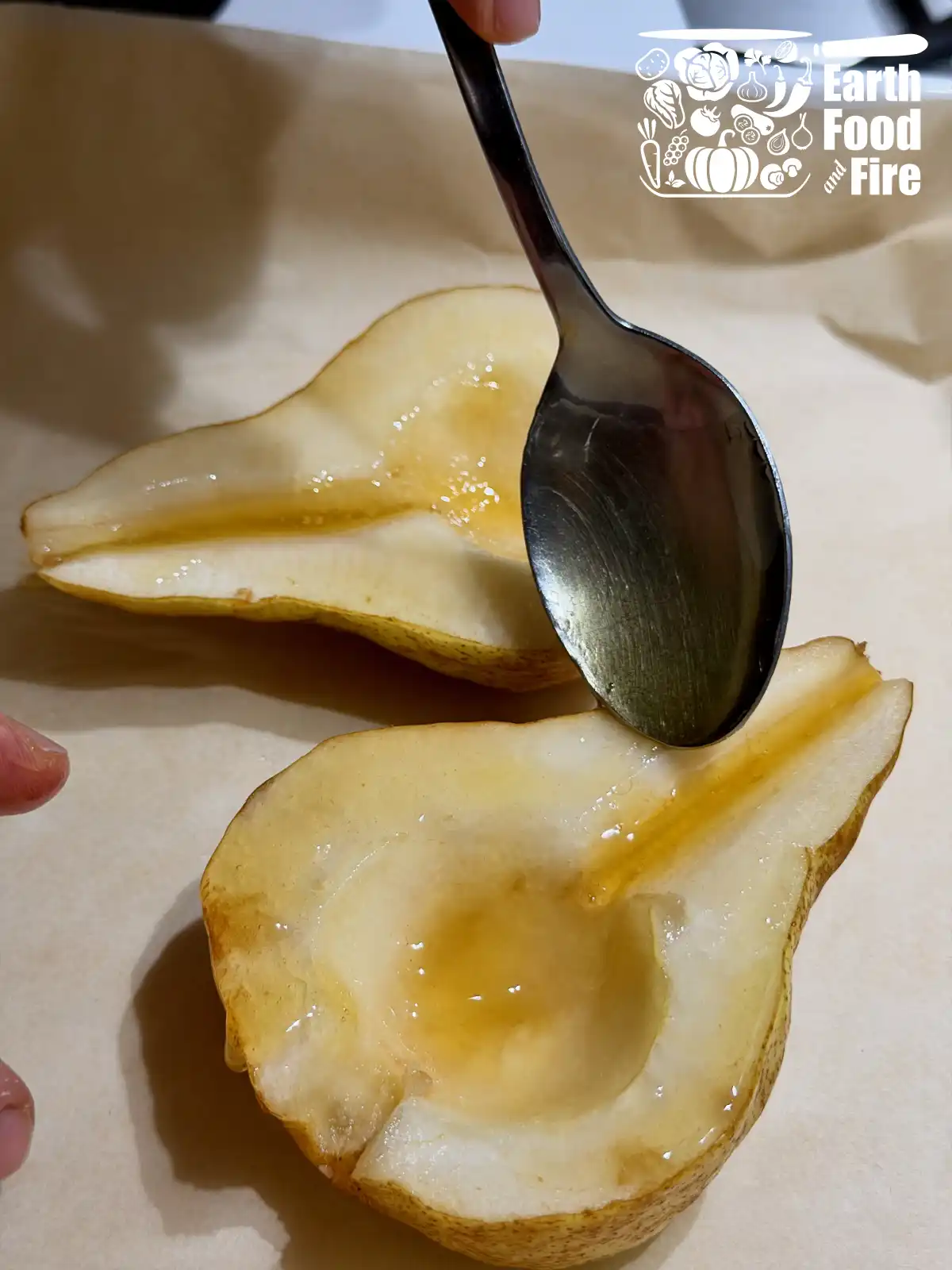 Spread the honey over the pear