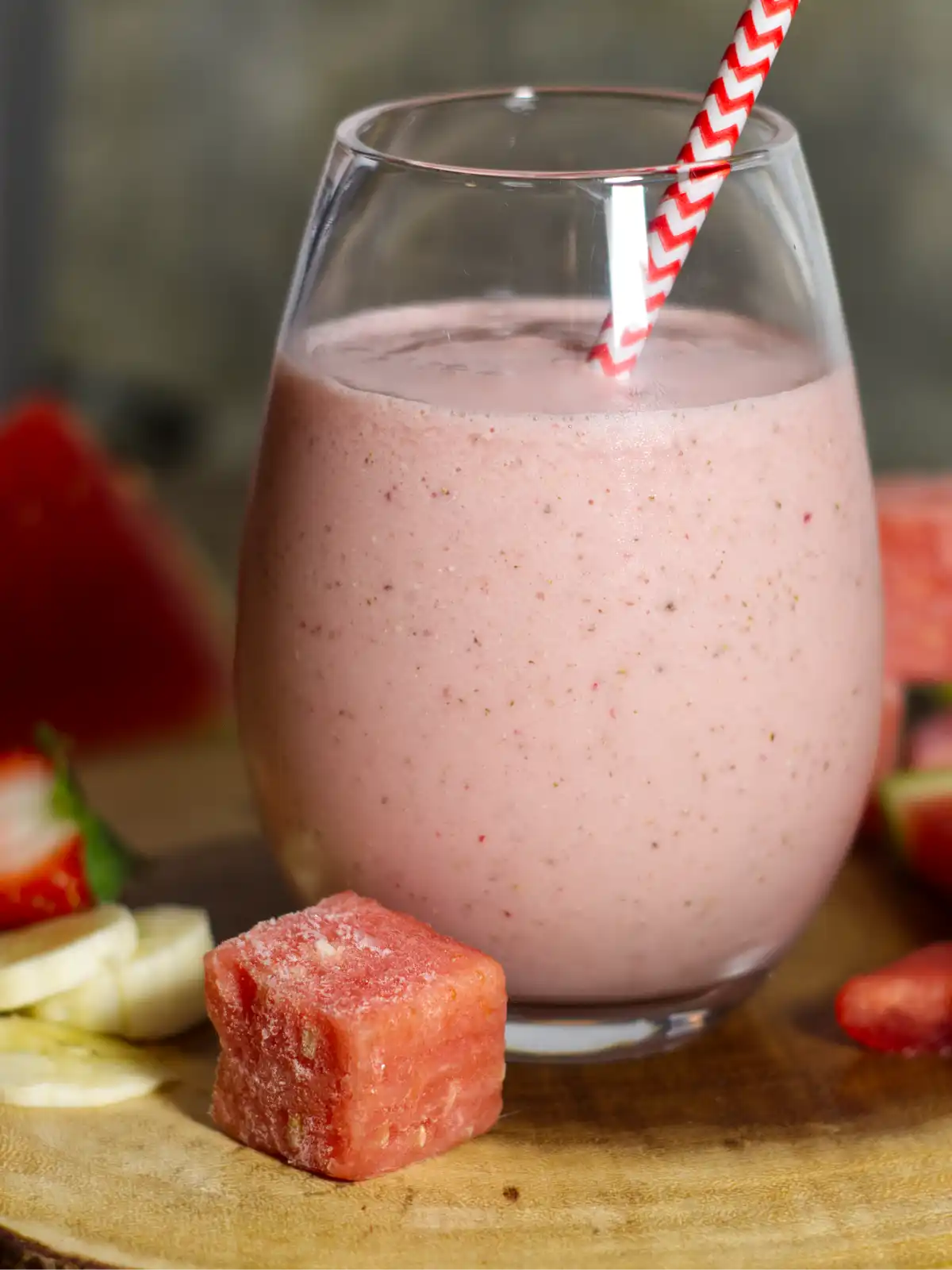 A glass of watermelon smoothie.